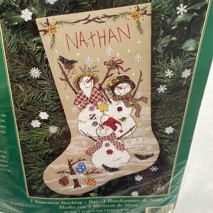 Creative Accents cross‎ stitch stocking 3 snowmen